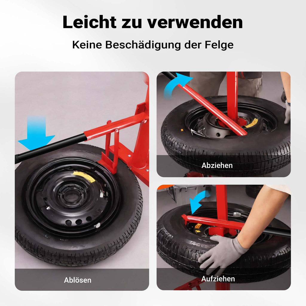 Universelles Reifenmontiergerät 4 bis 21 Zoll für Achsen Ø 12 bis 25 mm, Stahl, manuelle Montage und Demontage
