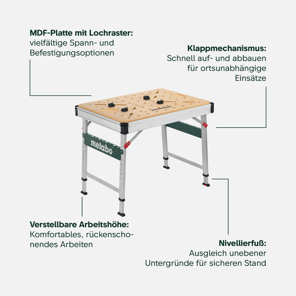 Multifunktionstisch MWB 100 als klappbare Werkbank und Montagetisch für Werkstatt Haushalt und Profis