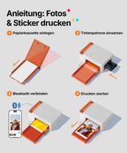 Amber M110 Mini Fotodrucker für Smartphone, Bluetooth, Thermosublimation, 60 Blatt 10x15 Papier, 2 Farbbänder