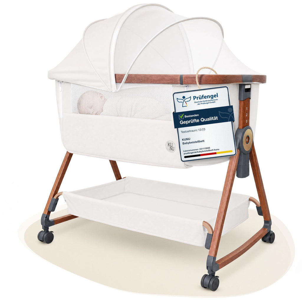 Beistellbett mit Rollen für Boxspringbett, 3 in 1 Stubenwagen und Reisebett höhenverstellbar, inkl Reisetasche
