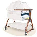 Beistellbett mit Rollen für Boxspringbett, 3 in 1 Stubenwagen und Reisebett höhenverstellbar, inkl Reisetasche