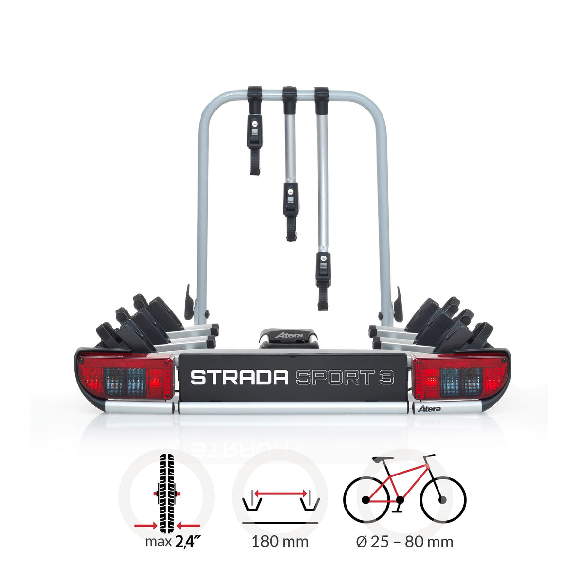 Fahrradträger Strada Sport 3 Kupplungsträger geeignet für drei Fahrräder in Silber Modell 022685
