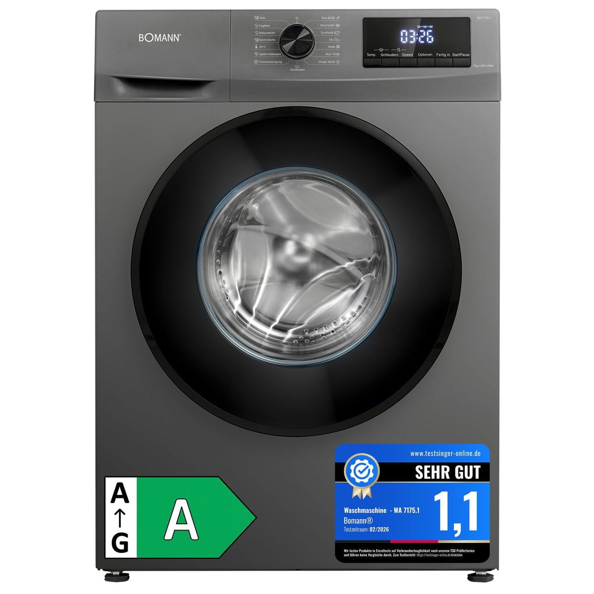 Waschmaschine 7kg WA 7175.1 Invertermotor max. 1400 U/min 15 Programme Energieklasse A 10 Jahre Motorgarantie