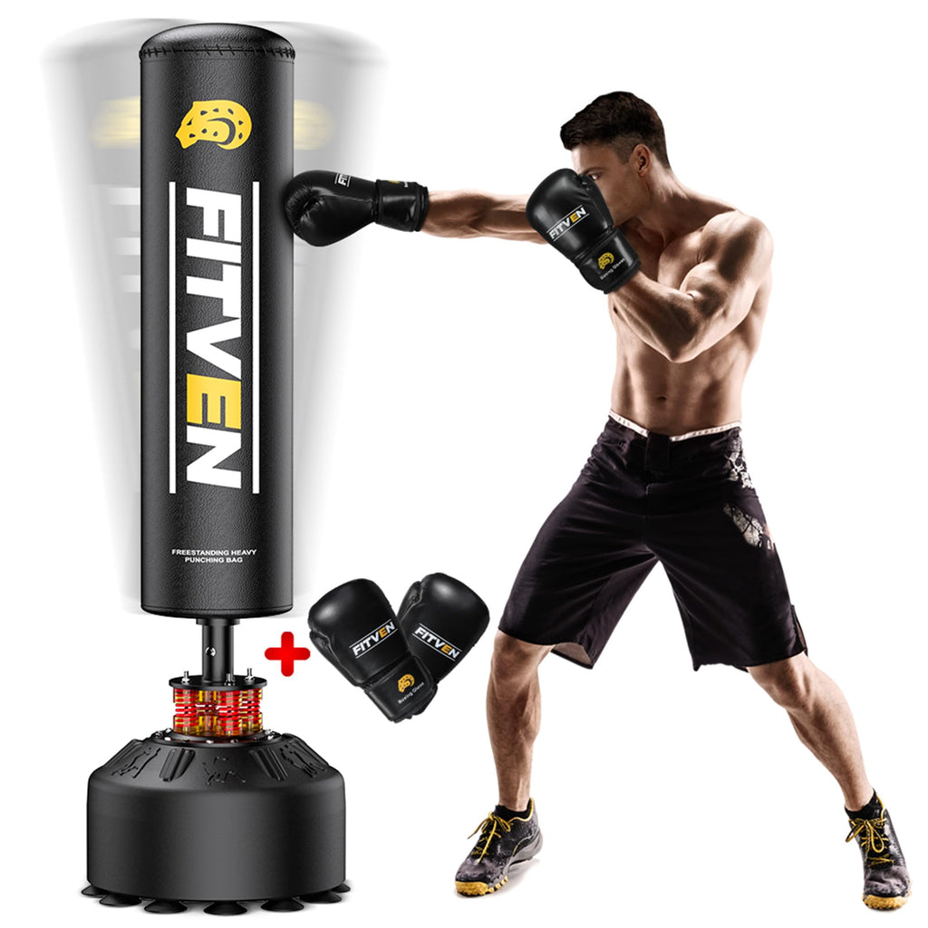 Freistehender Boxsack 100kg 180cm mit Boxhandschuhen und Saugnapf Punching Bag für Zuhause Erwachsene Familie