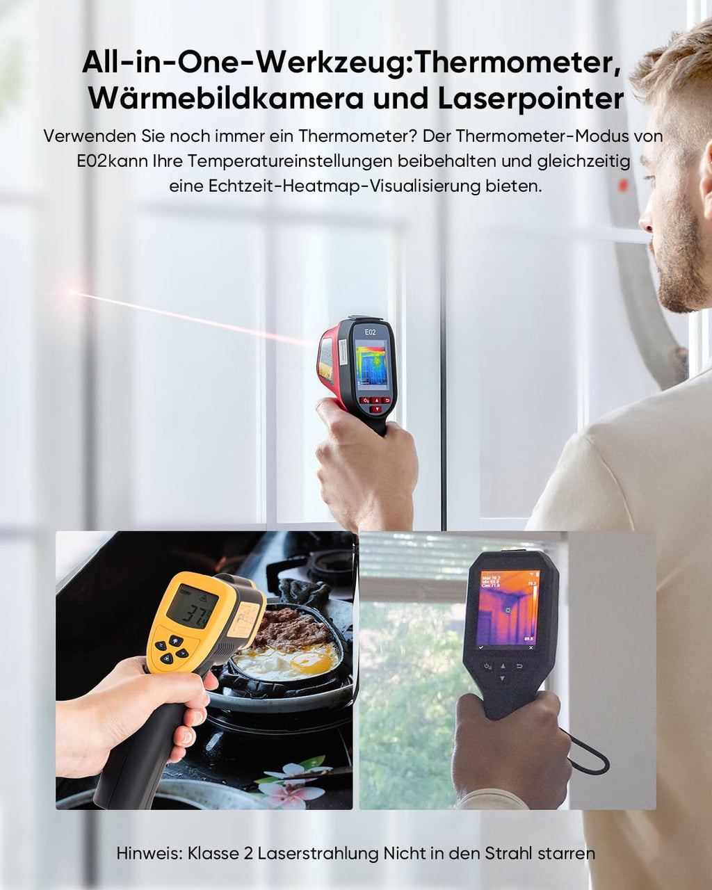 Kompakte Wärmebildkamera E02 SuperIR 240x240 20Hz Minus20°C bis 400°C mit Laserpointer und visueller Kamera