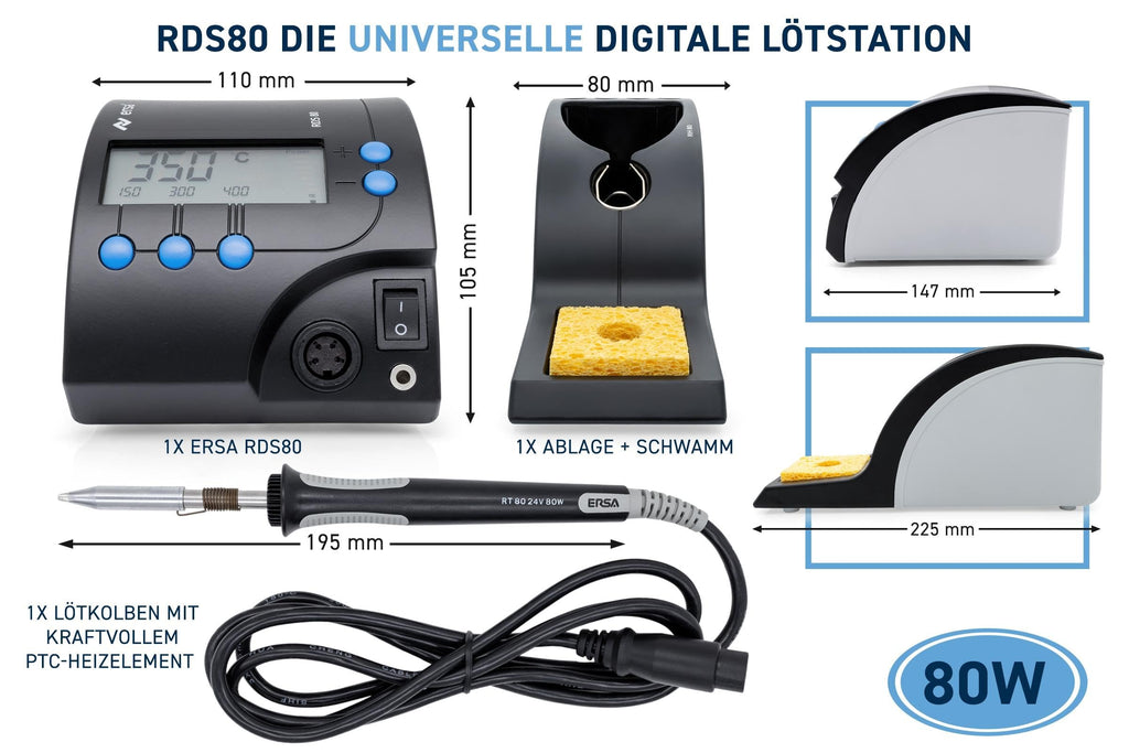 RDS80 Digital Lötstation, 80W, 150 bis 450 °C regelbar, mit 2,2mm Meißelspitze, Standby und Schlaffunktion