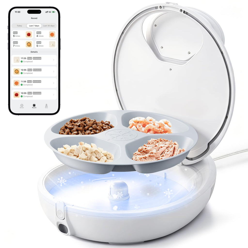 Intelligenter Nassfutterautomat für Katzen mit Halbleiterkühlung und Heizung App 4 Mahlzeiten Infrarotsensor