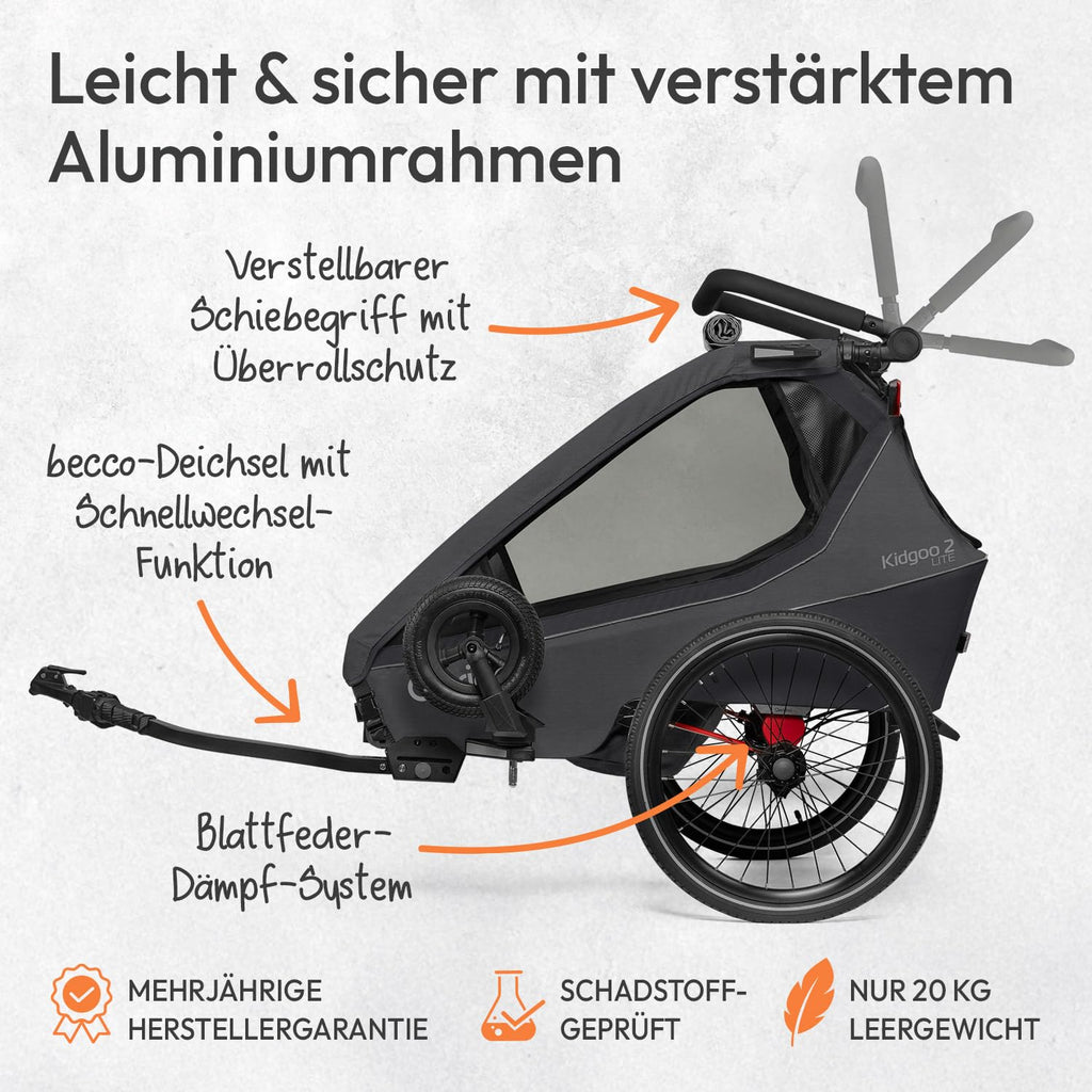 Kidgoo 2 Lite Fahrradanhänger für 2 Kinder als leichter Doppelanhänger zum Anhängen an Fahrräder