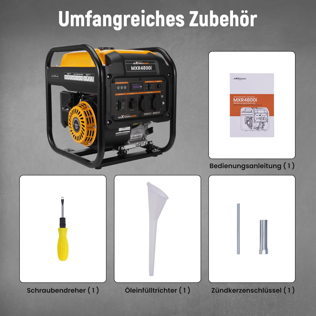 Benzin Inverter Stromgenerator 3800W, leise, mit 2x 230V Steckdosen und USB, für Camping und Notstrom