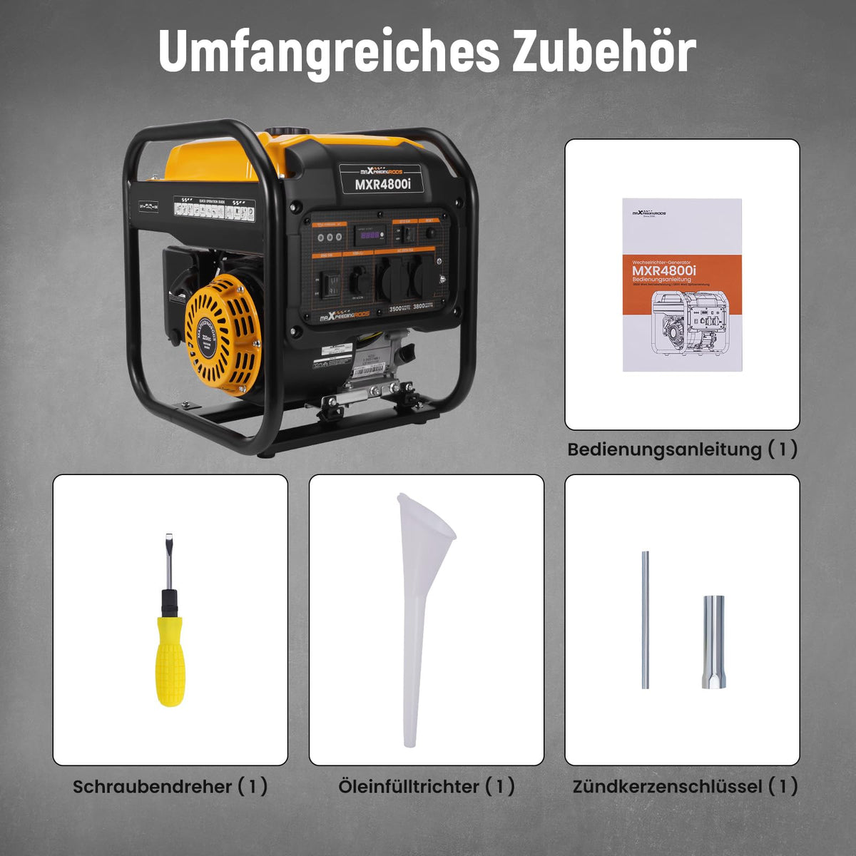 Benzin Inverter Stromgenerator 3800W, leise, mit 2x 230V Steckdosen und USB, für Camping und Notstrom