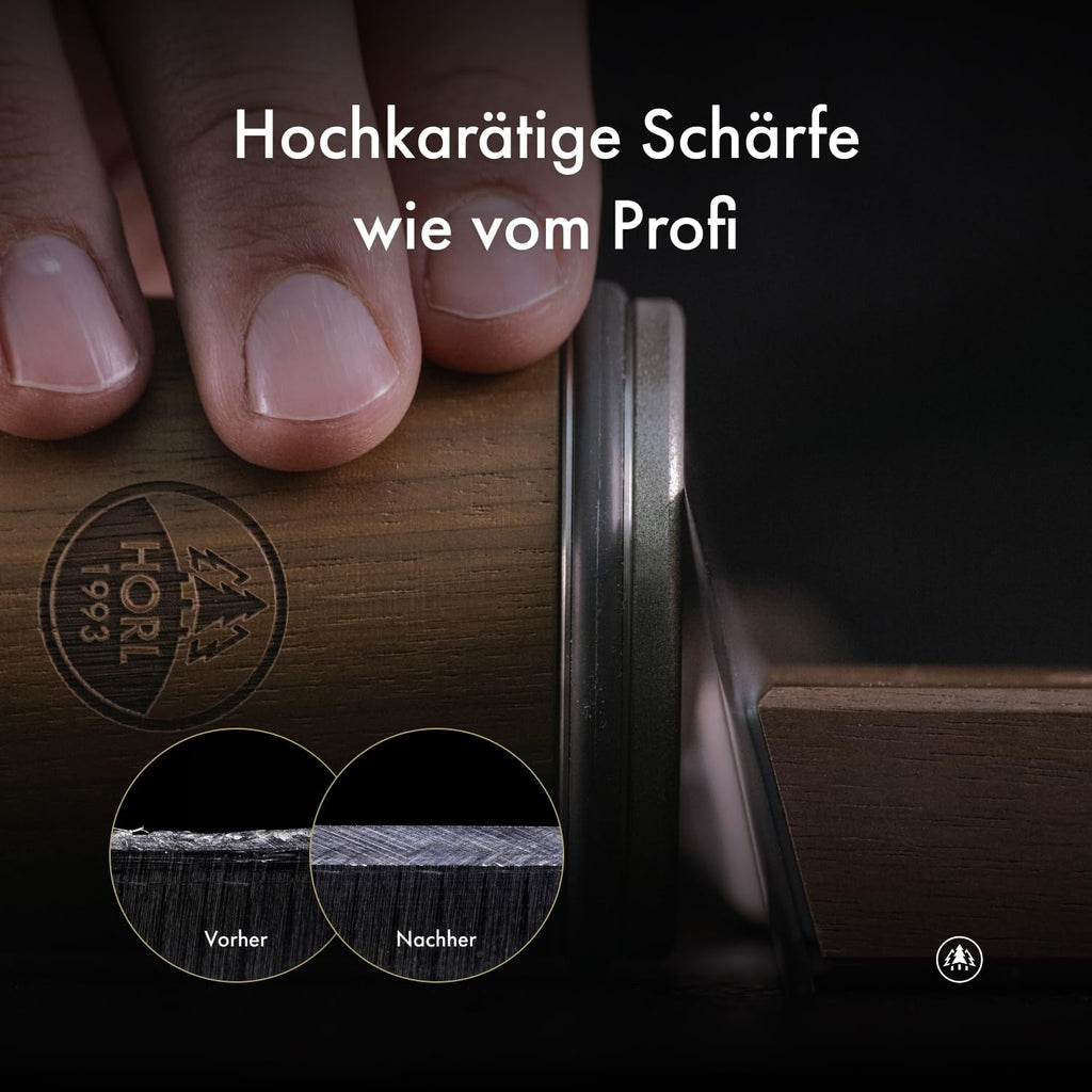 Rollschleifer Küchenmesserschärfer Set aus Nussbaum 15 und 20 Grad Schleifwinkel rasiermesserscharfe Klingen