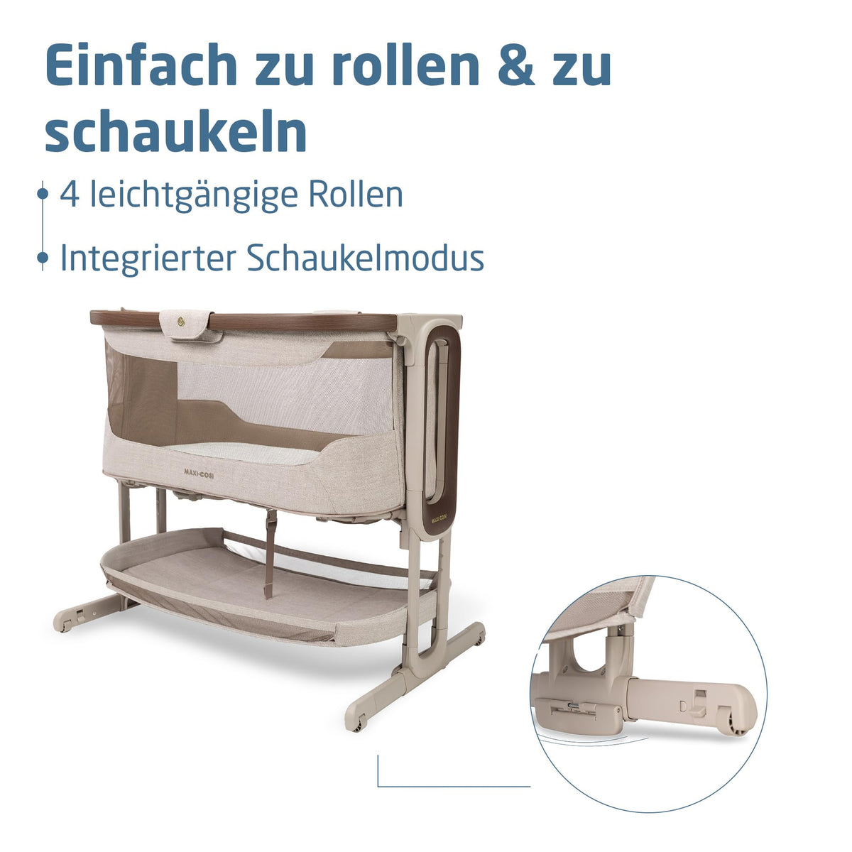 Iora Select Beistellbett faltbar schaukelnd CloudCore Matratze 5 Höhenstufen Elegance Truffle