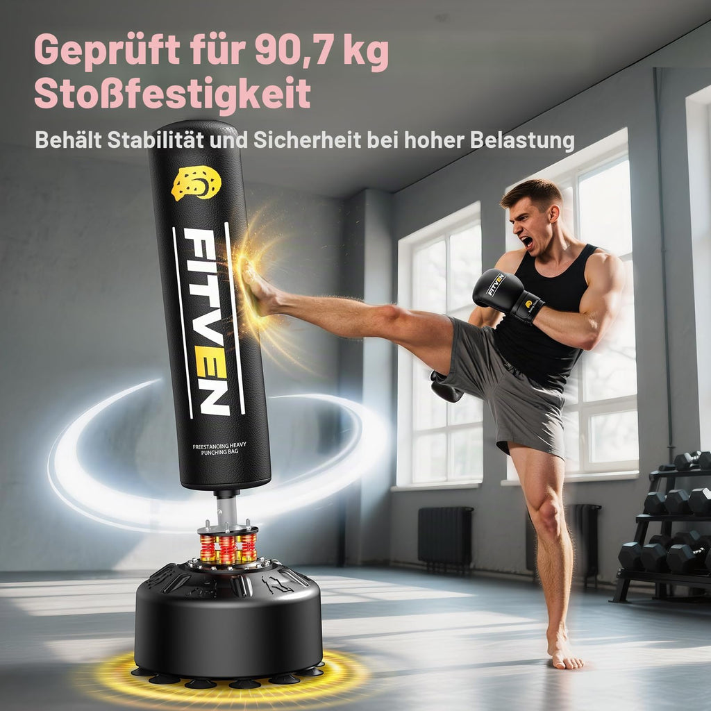 Freistehender Boxsack 100kg 180cm mit Boxhandschuhen und Saugnapf Punching Bag für Zuhause Erwachsene Familie