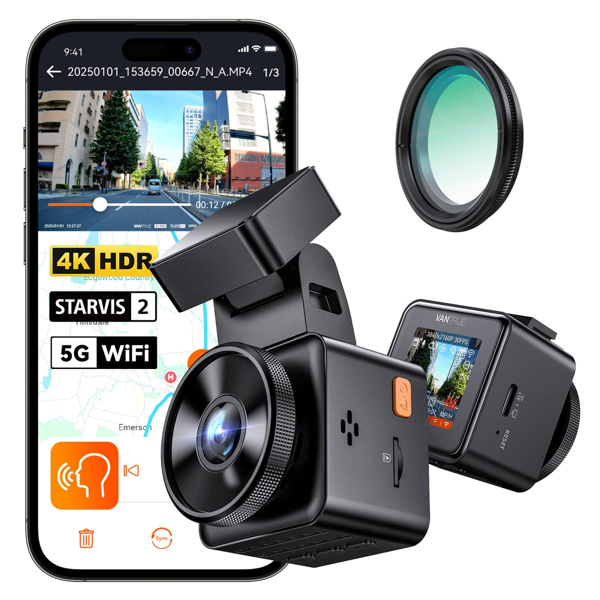 E1 Pro Dashcam mit 4K HDR STARVIS 2 Sensor und CPL Filter für Auto vorne als kompakte Mini Dashcam
