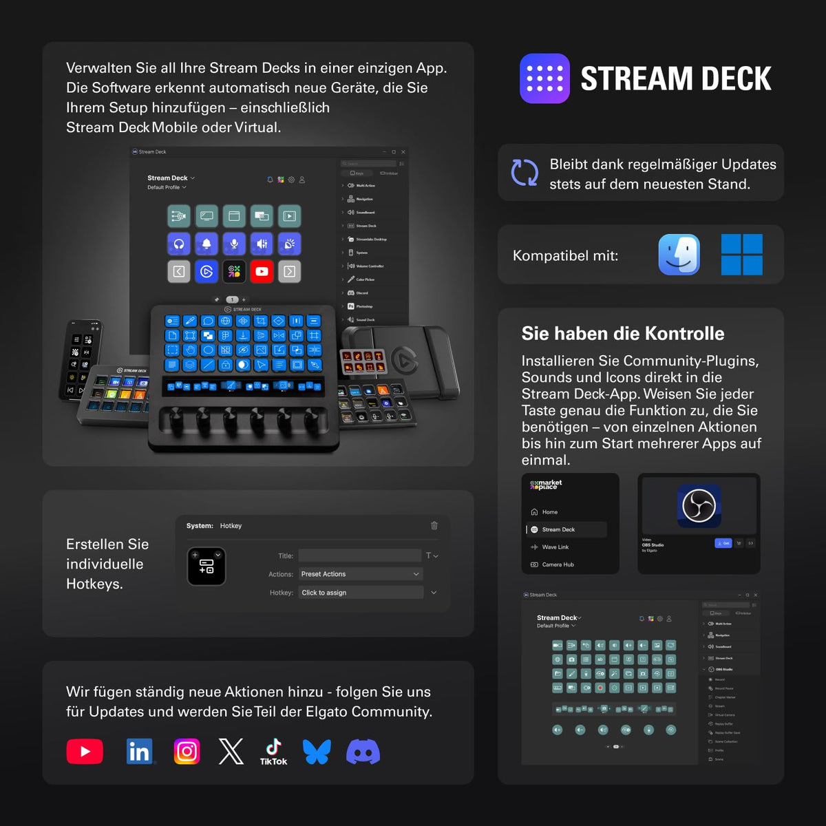 Stream Deck + XL Kontrollplattform mit Touchleiste für professionelle Steuerung von Streaming und Produktion
