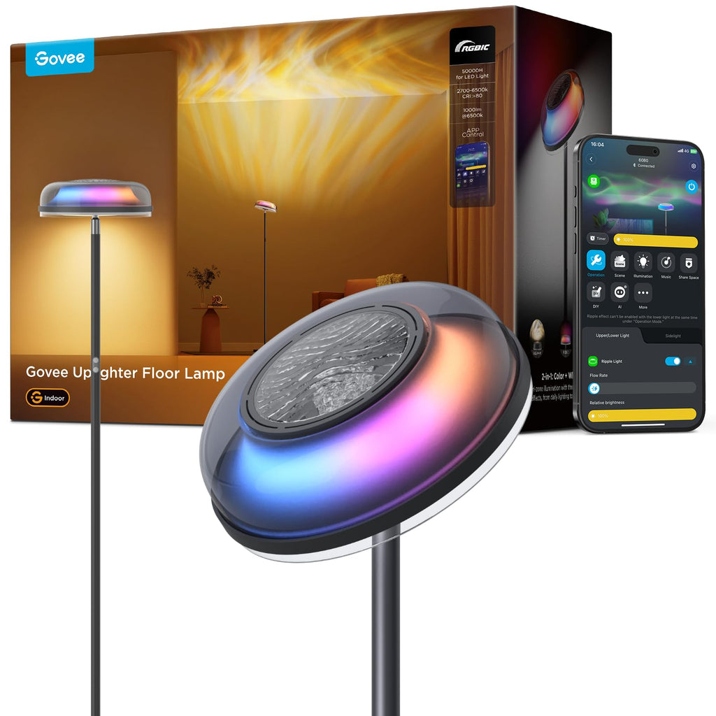 LED Stehlampe Wohnzimmer Deckenfluter Wellenbeleuchtung RGBICWW Stehlampe Energieklasse G