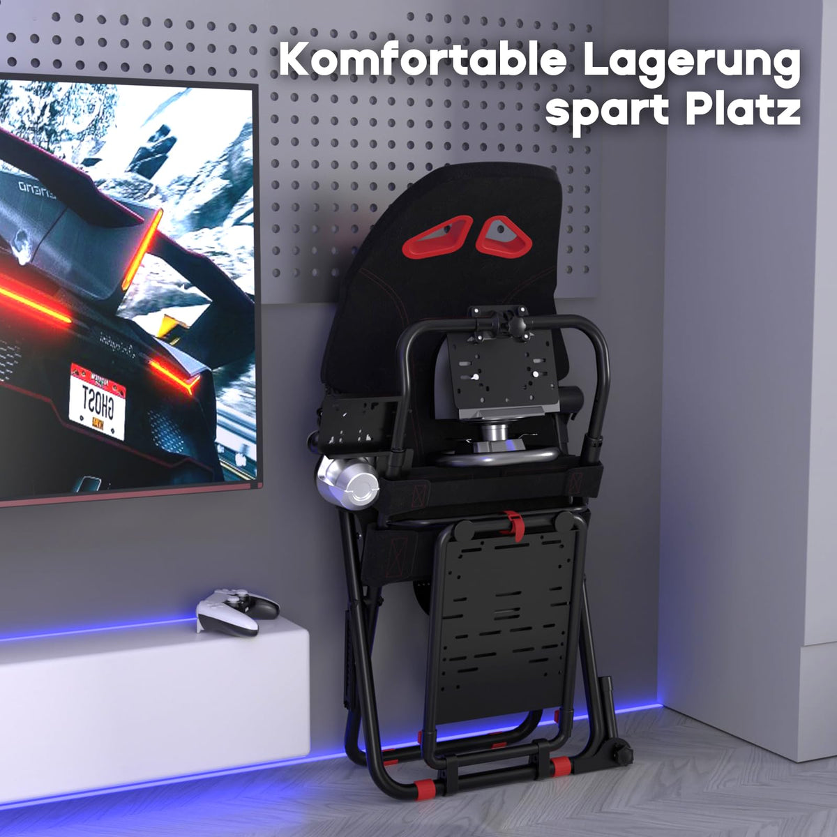 Faltbares Sim Racing Cockpit für Logitech MOZA Thrustmaster mit verstellbarem Sitz und Lenkradhalterung