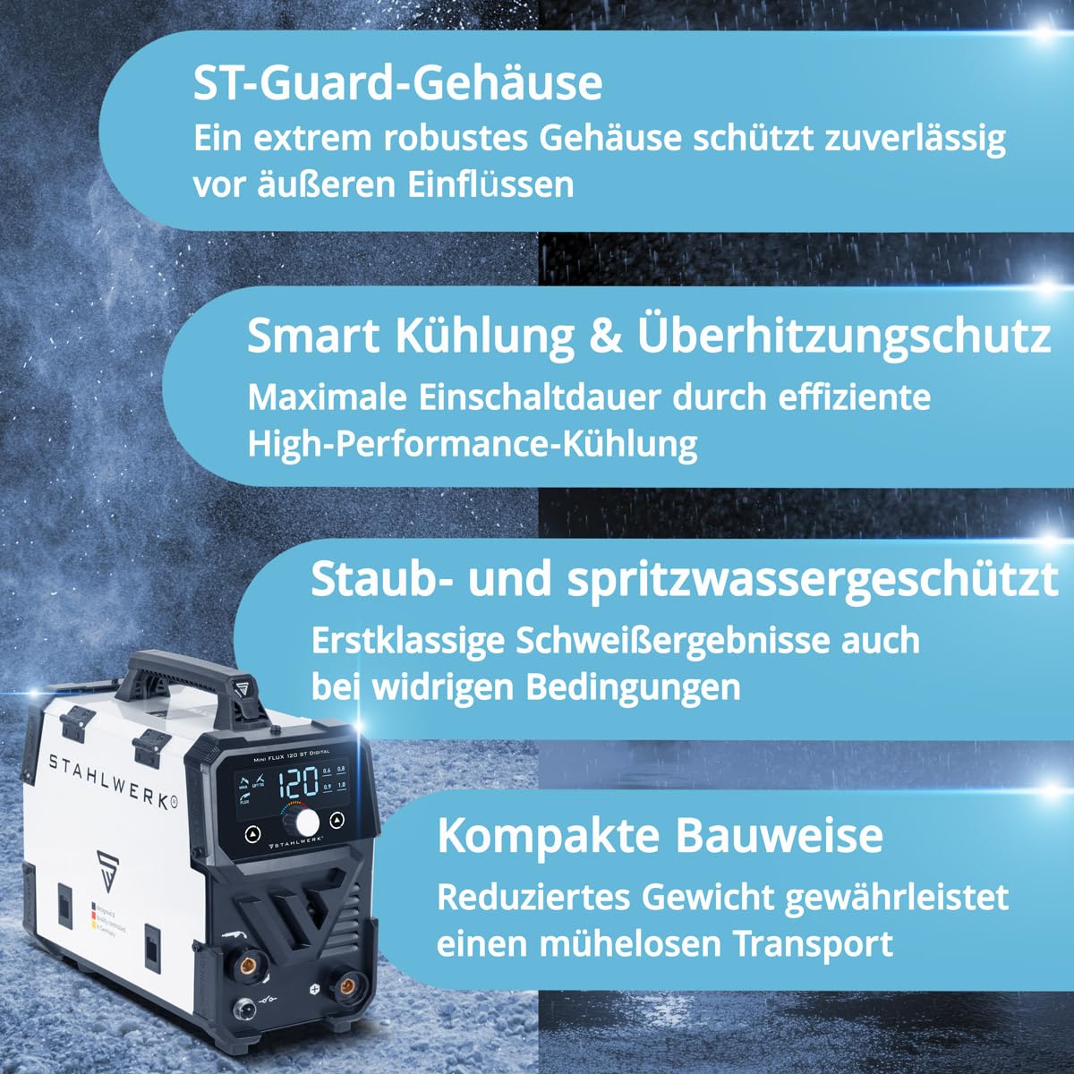 Mini FLUX 120 ST Digital Inverter Schweißgerät für gaslosen Fülldraht Vollausstattung bis 120 A