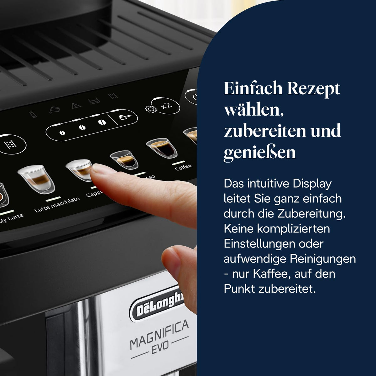 Magnifica Evo Kaffeevollautomat für 7 verschiedene Getränke in Schwarz mit integriertem Mahlwerk