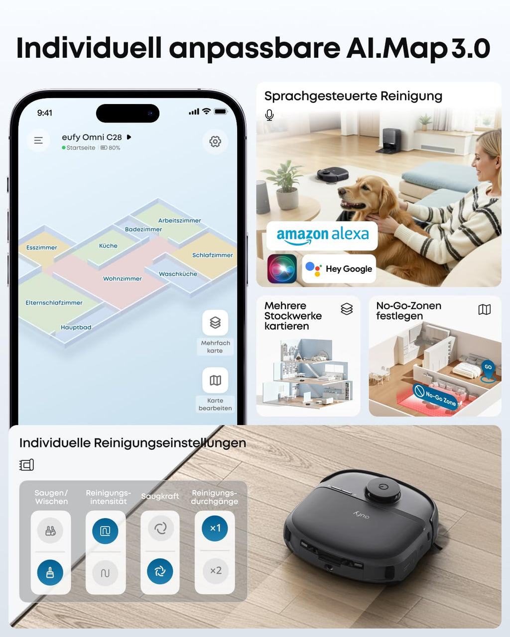HydroJet C28 Set Saugroboter mit Wischfunktion für alle Böden mit Appsteuerung und Reinigungsmodi Neuheit 2026