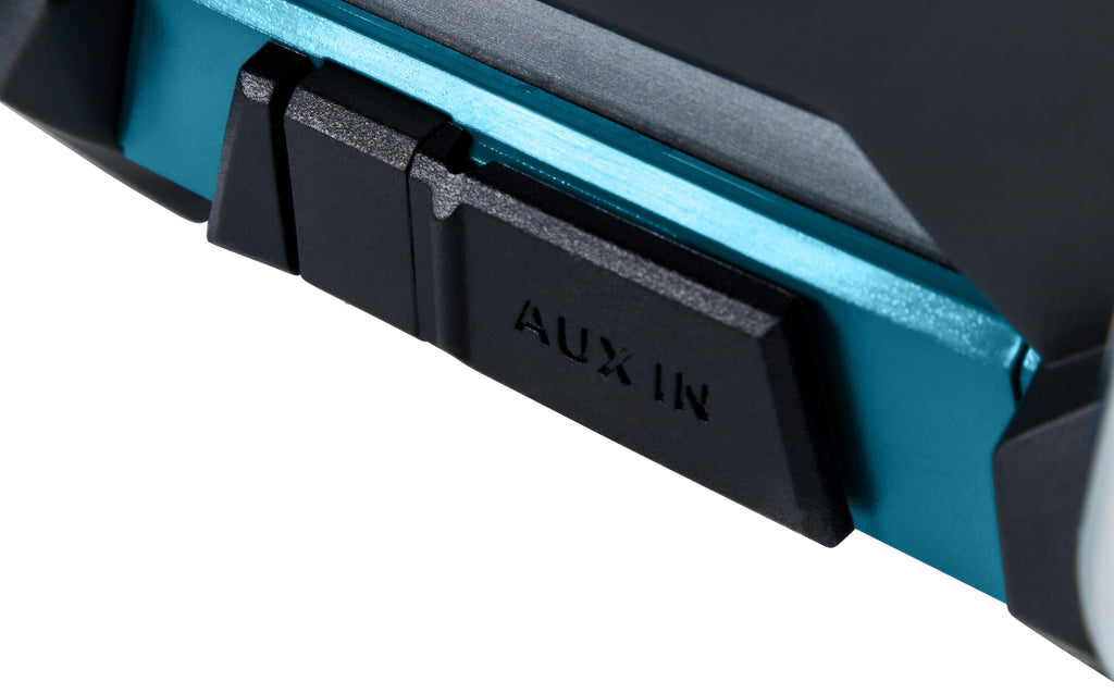 MR003GZ akkubetriebenes Baustellenradio mit AUX Eingang und USB in den Farben Schwarz und Türkis