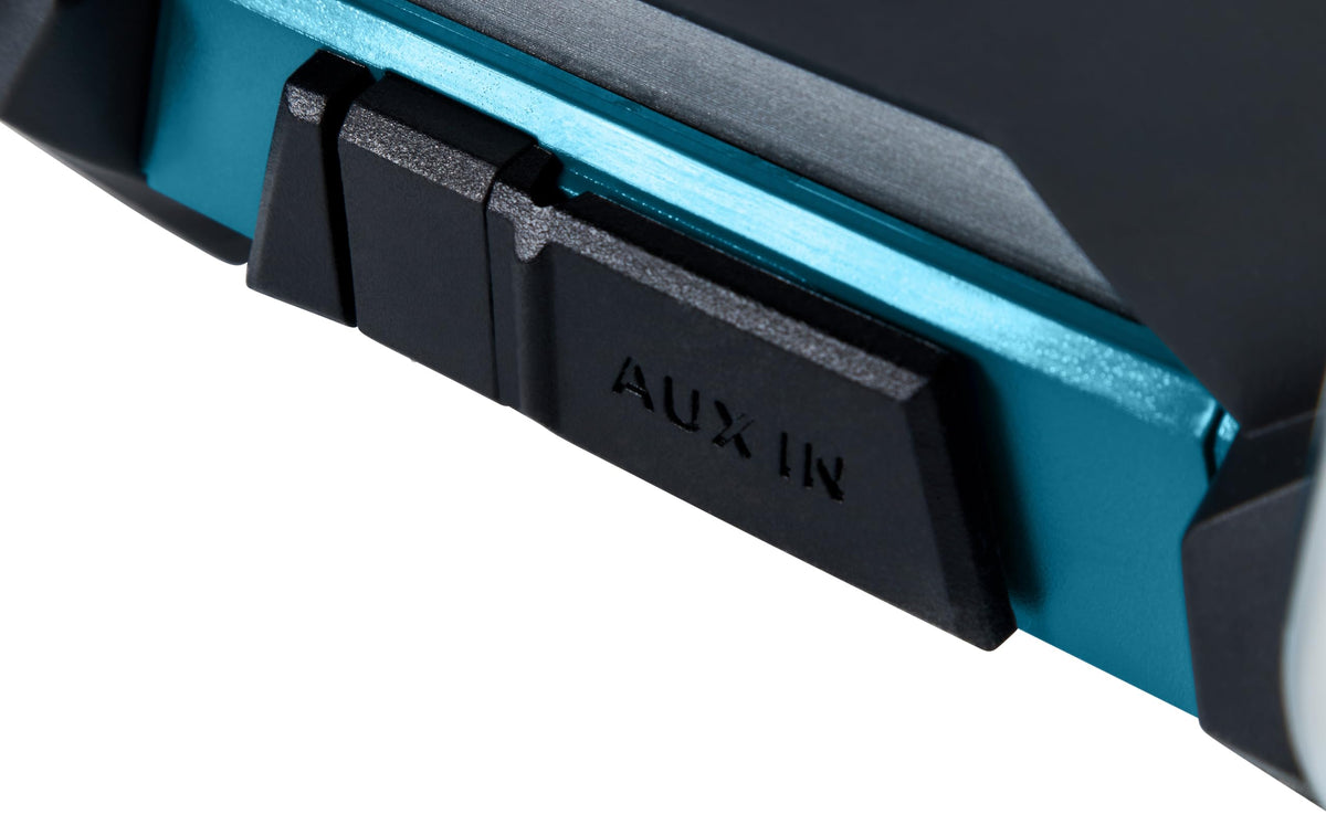 MR003GZ akkubetriebenes Baustellenradio mit AUX Eingang und USB in den Farben Schwarz und Türkis