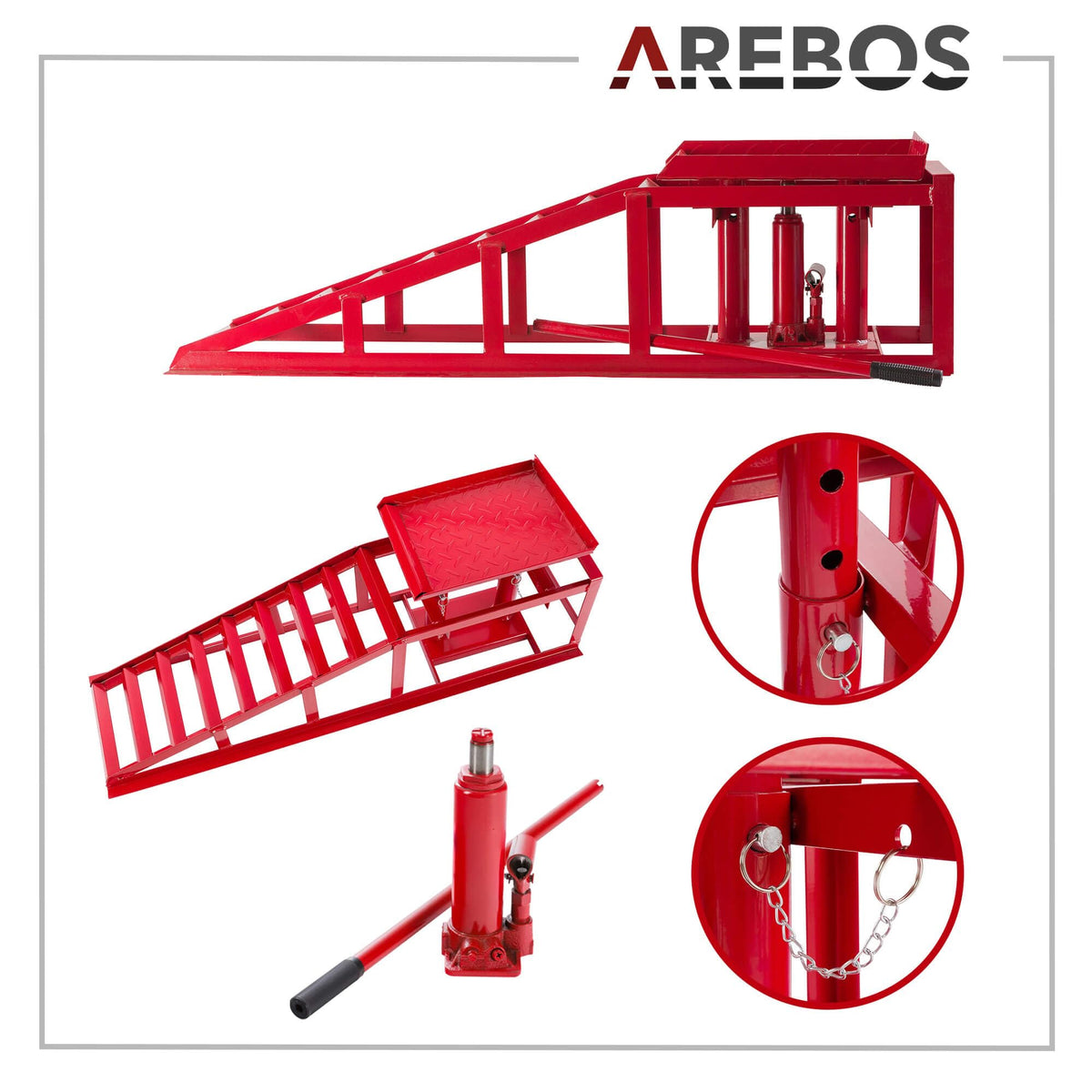 2X Auffahrrampe mit hydraulischem Wagenheber höhenverstellbar 2 Tonnen für Auto und Werkstatt