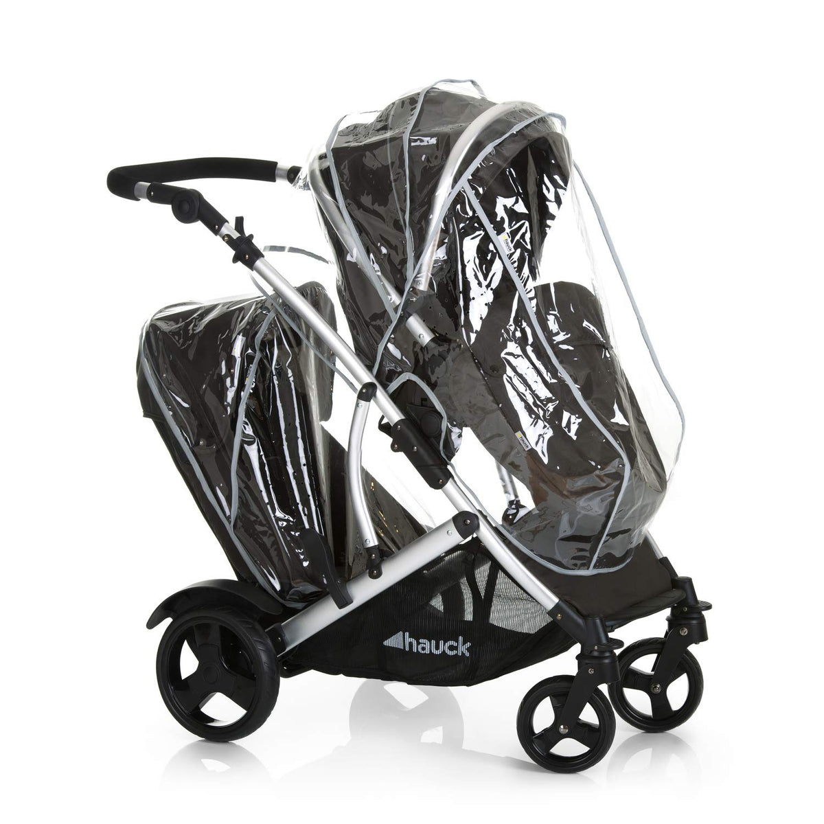 Duett 2 Geschwisterwagen Regenschutz Hauptsitz als Babywanne ab Geburt 15 kg Zweitsitz abnehmbar Black Forest