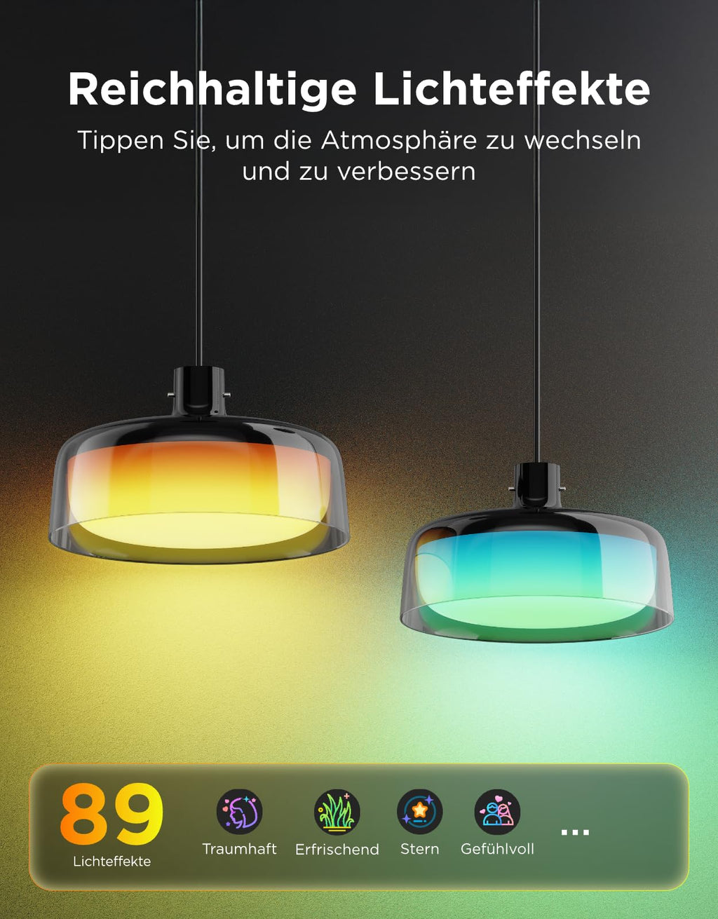 Pendelleuchte mit smarter Segmentierungskontrolle RGBIC und Weißlicht Energieeffizienzklasse G