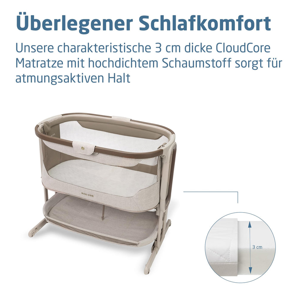 Iora Select Beistellbett faltbar schaukelnd CloudCore Matratze 5 Höhenstufen Elegance Truffle