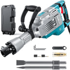 Abbruchhammer 1700W SDS Hex Stemmhammer 65 J Betonbrecher Antivibrationsgriff 2 Meißel Transportbox mit Rollen