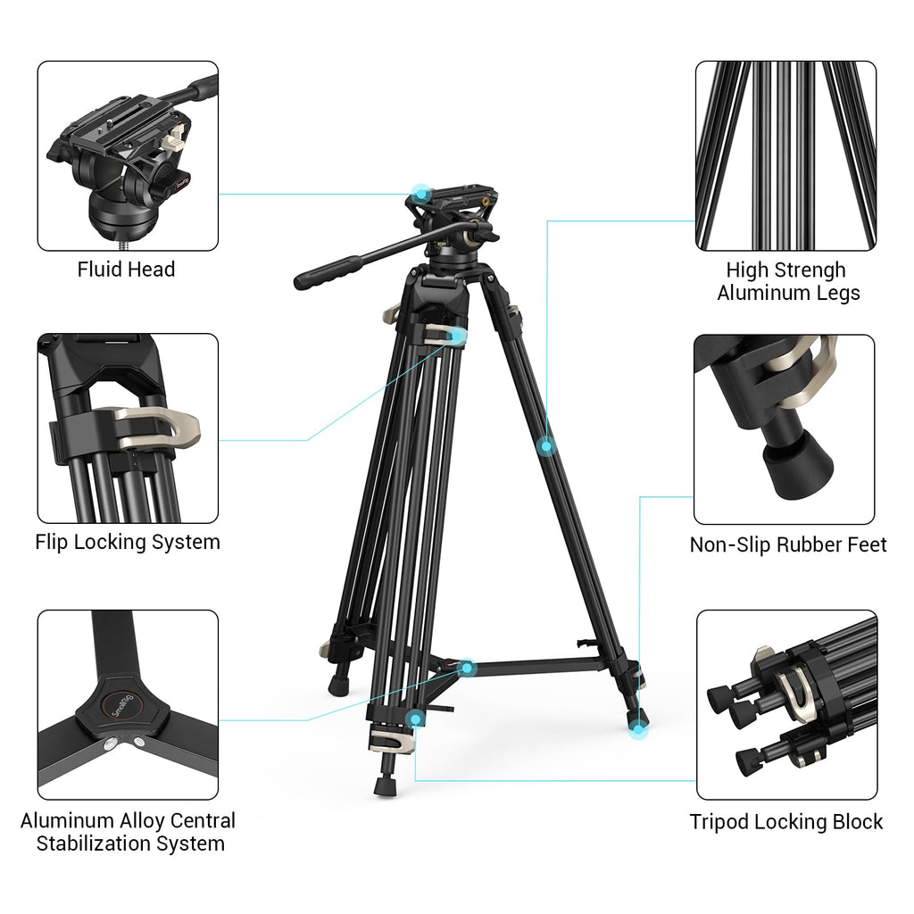 Videostativ Heavy Duty 186 cm 360 Grad Fluidkopf Schnellwechselplatte für DSLR Camcorder Kameras 8 kg 3751B