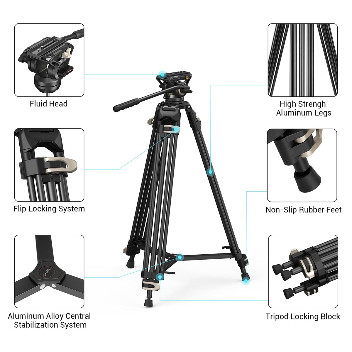 Videostativ Heavy Duty 186 cm 360 Grad Fluidkopf Schnellwechselplatte für DSLR Camcorder Kameras 8 kg 3751B