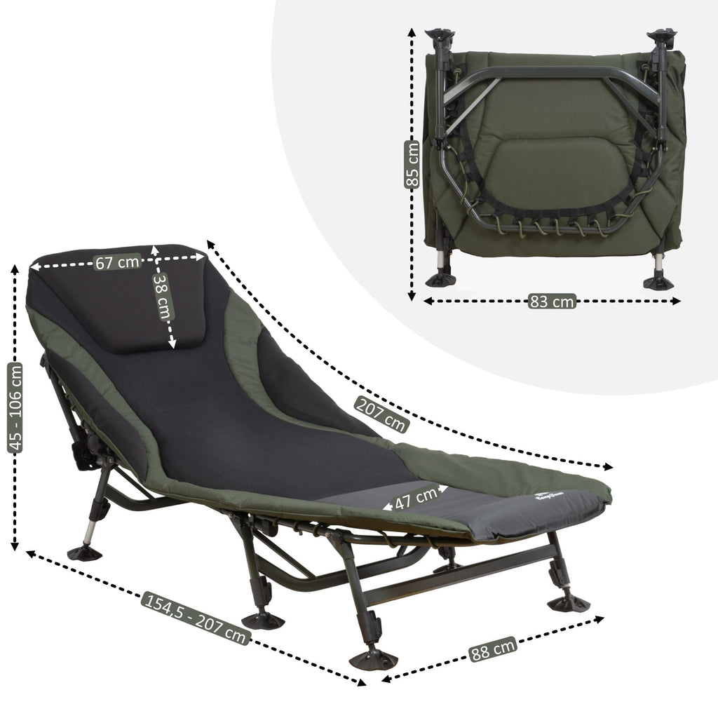 Karpfenliege XXL 207 x 88 x 30-106 cm | höhenverstellbare und stabile Karpfenliege mit 8 Beinen | faltbares Feldbett