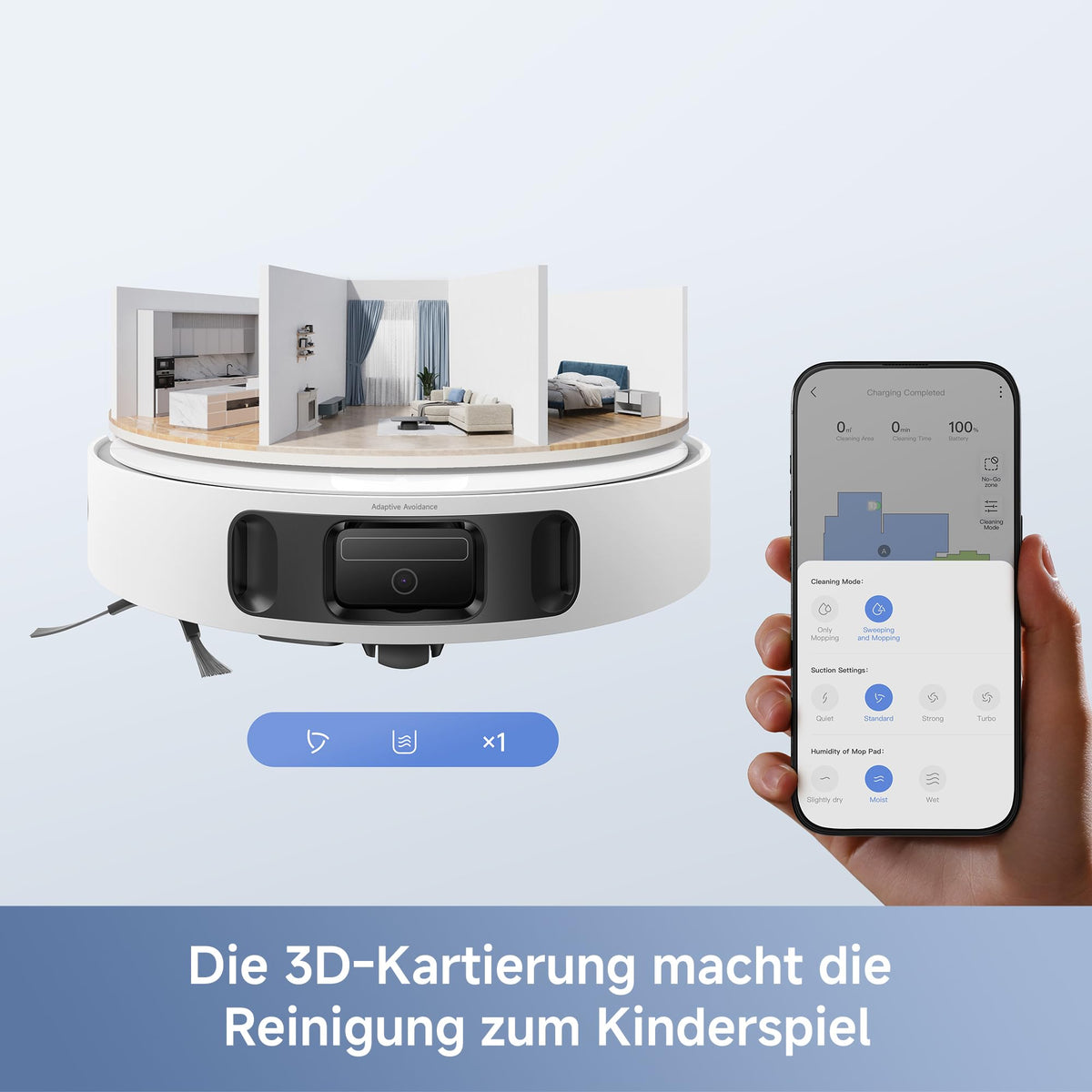 E40 Ultra Saugroboter mit Wischfunktion und selbstreinigender Station sowie ausfahrbarem Mopp