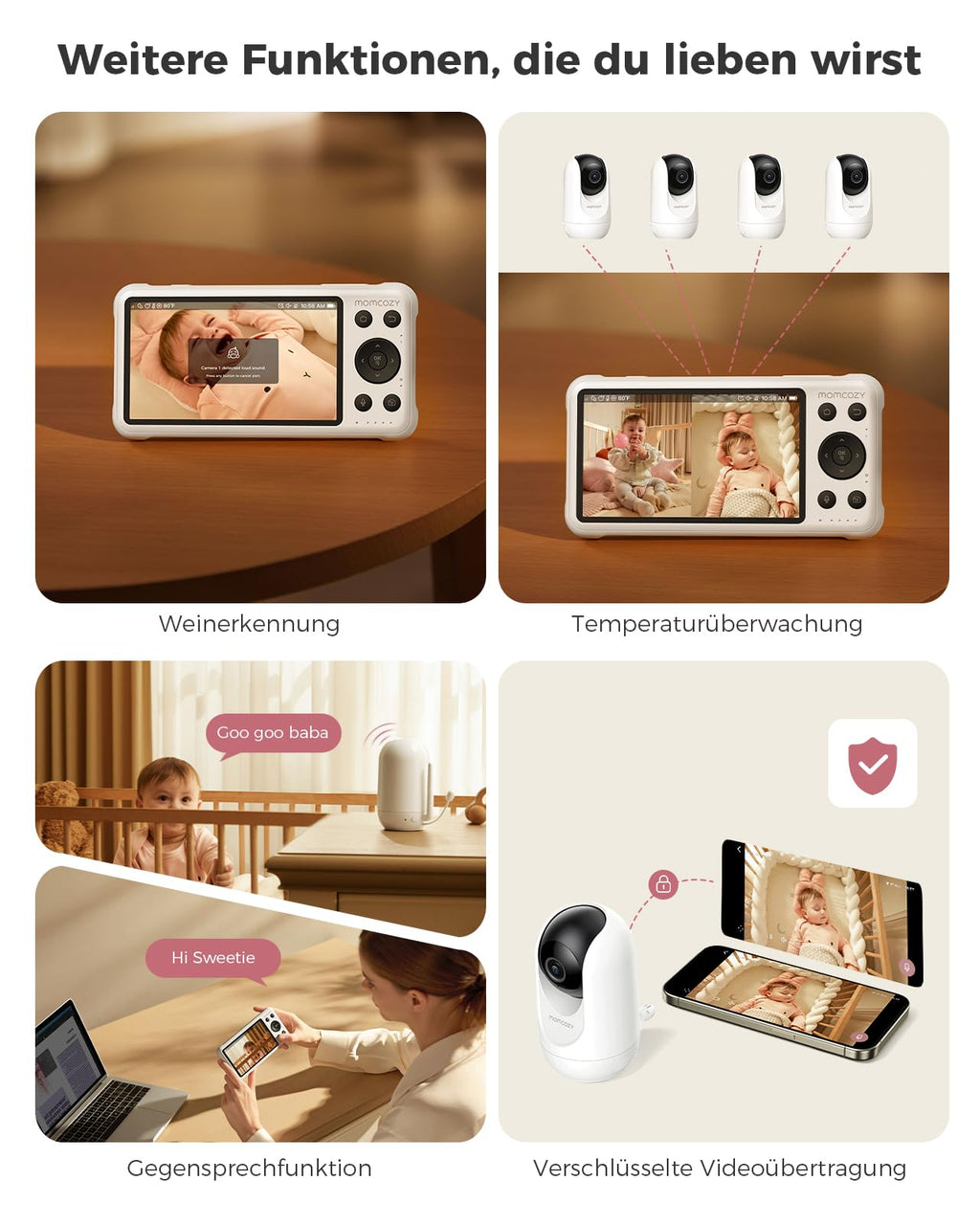 BM04 Babyphone mit Kamera 5 Zoll smart WLAN Baby Monitor mit Nachtsicht und Gegensprechen sowie Appsteuerung