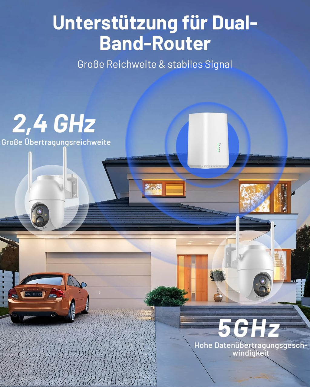 2K Überwachungskamera Außen Akku Solar mit Basisstation und 2 Kameras WLAN Nachtsicht wetterfest