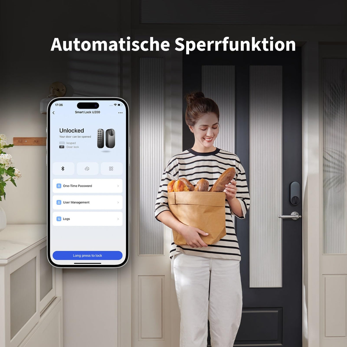 Smart Lock U200 Türschloss in Schwarz mit Apple Home Key und Matter over Thread für Smart Home Systeme