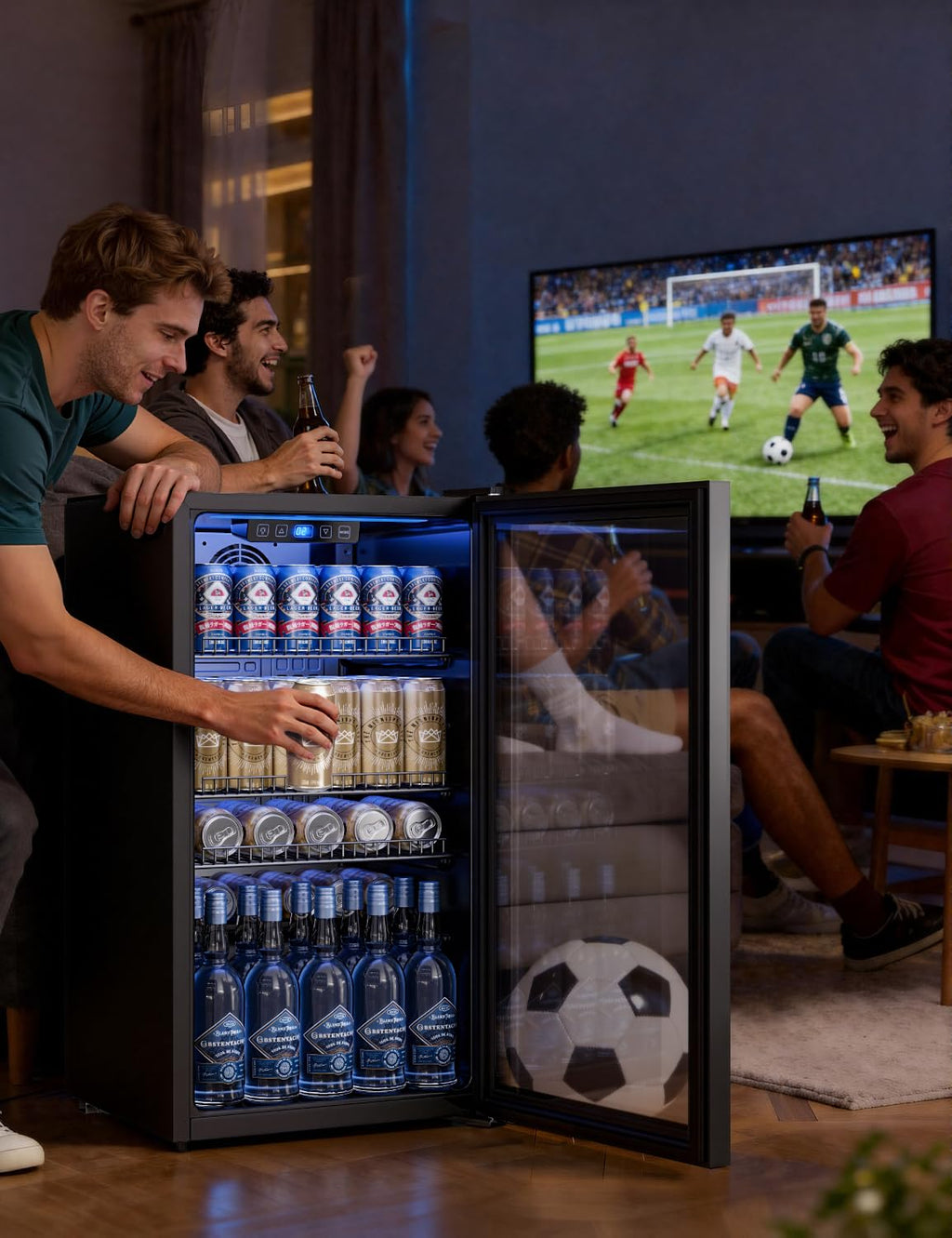 Mini Getränkekühlschrank 90L mit Glasfront für bis zu 128 Dosen mit verstellbaren Regalen Energieklasse C
