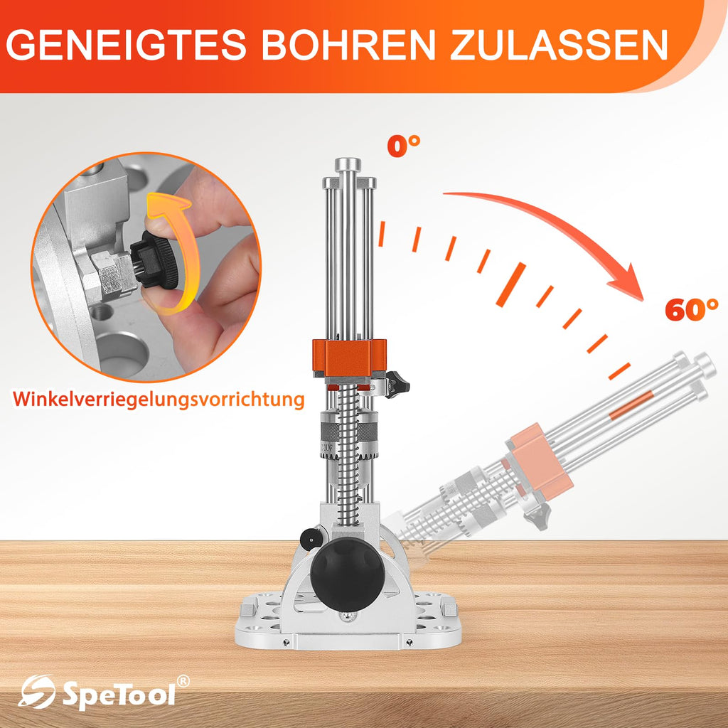 S04001 Bohrständer für Akkuschrauber Halbzoll Bohrfutter 0 bis 60 Grad Kugellager und Führungsstangen für Holz