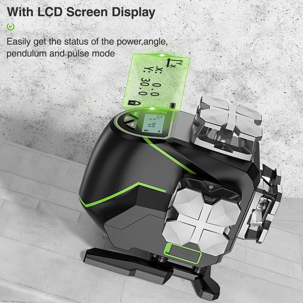4x360° grüner selbstnivellierender Kreuzlinienlaser mit LCD und Empfänger 16 Linien S04 5RG