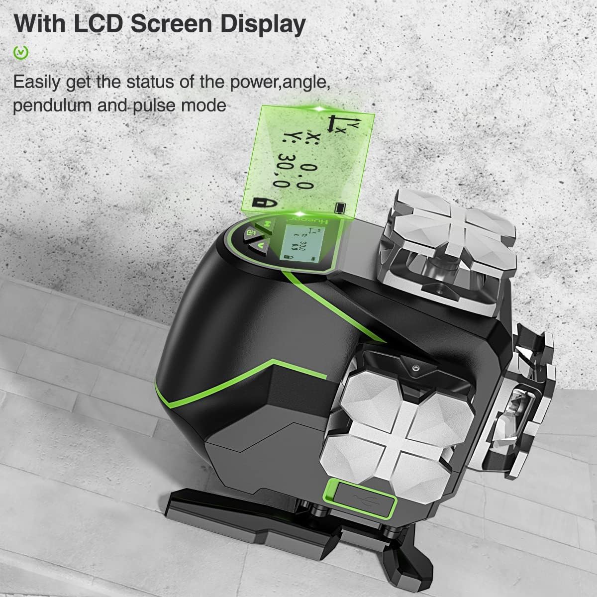 4x360° grüner selbstnivellierender Kreuzlinienlaser mit LCD und Empfänger 16 Linien S04 5RG