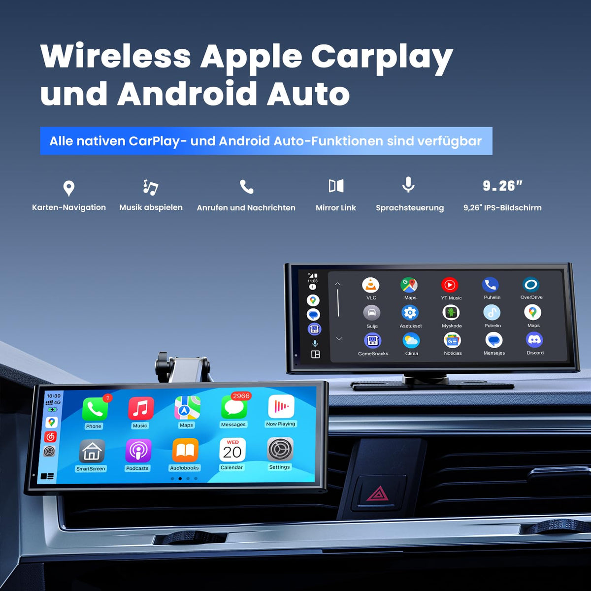 23.52 cm Tragbares Carplay Display mit OTA Update und Smartphone Integration für Fahrzeuge