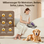 JV35 Milbensauger mit UV-C Licht 700 W Heißluftfunktion und doppeltem Zyklon für Matratzen Betten und Sofa
