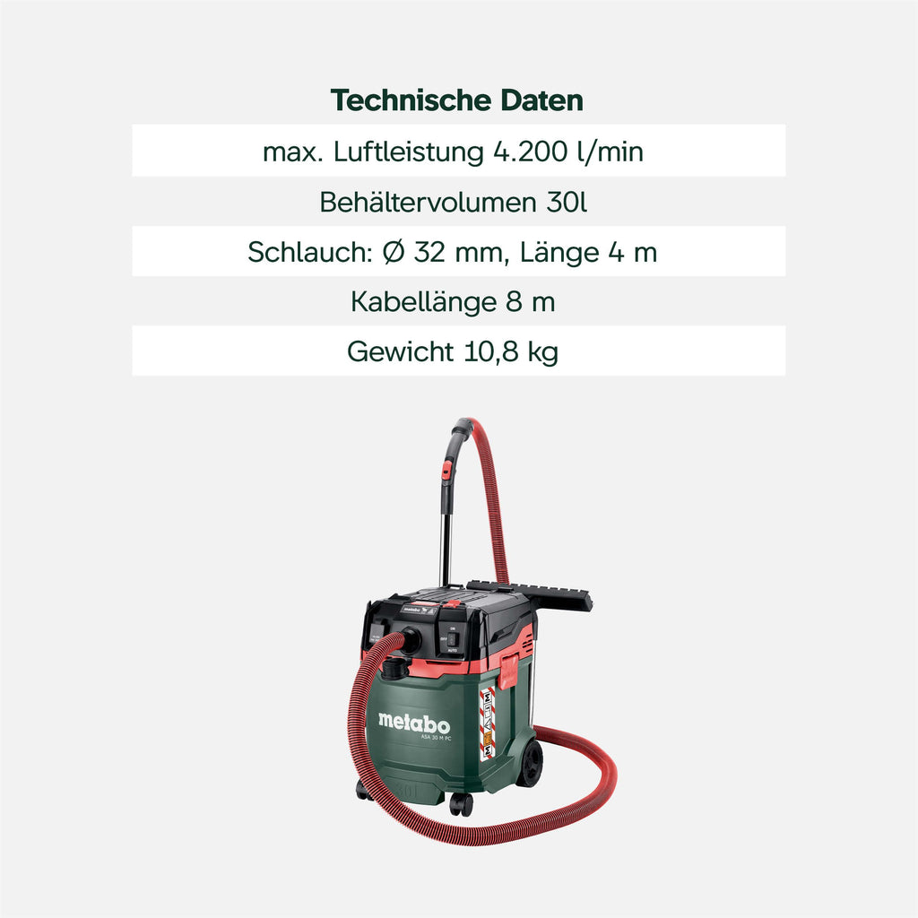 Allessauger ASA 30 M PC Kompakter Nass und Trockensauger mit 1200 W für Werkstatt Auto und Haushalt