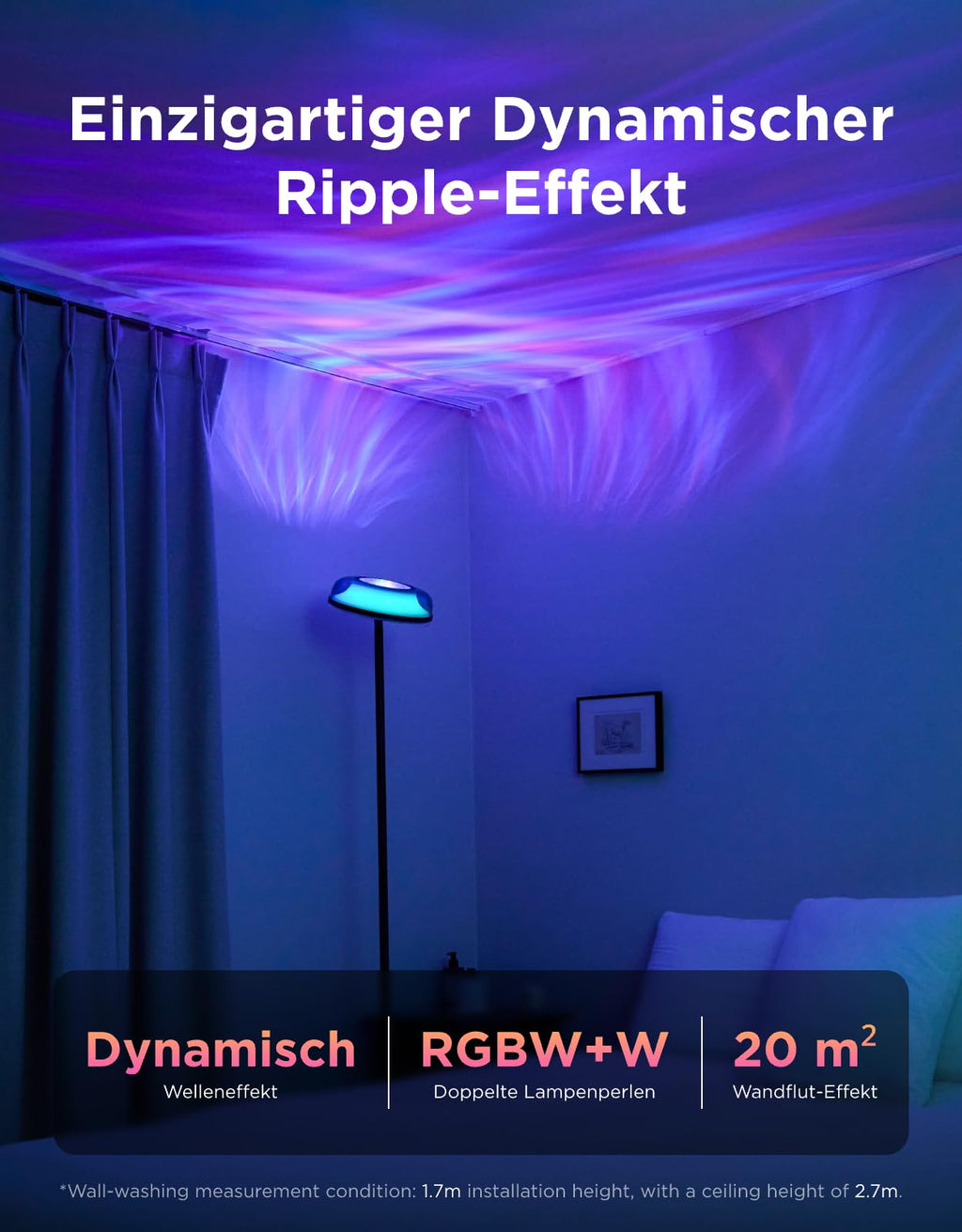 LED Stehlampe Wohnzimmer Deckenfluter Wellenbeleuchtung RGBICWW Stehlampe Energieklasse G