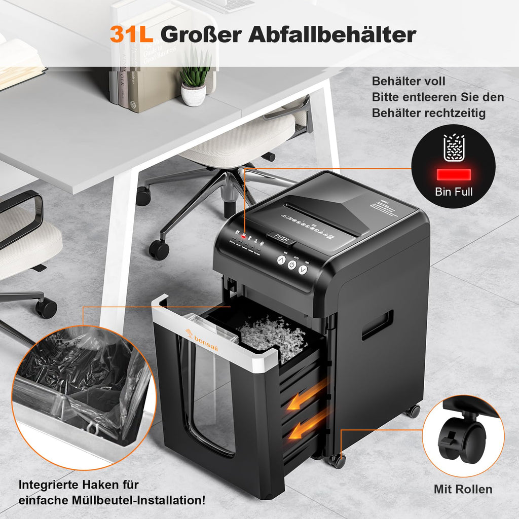Aktenvernichter mit automatischem Papiereinzug 200 Blatt Mikroschnitt P4 Sicherheitsstufe schwarz