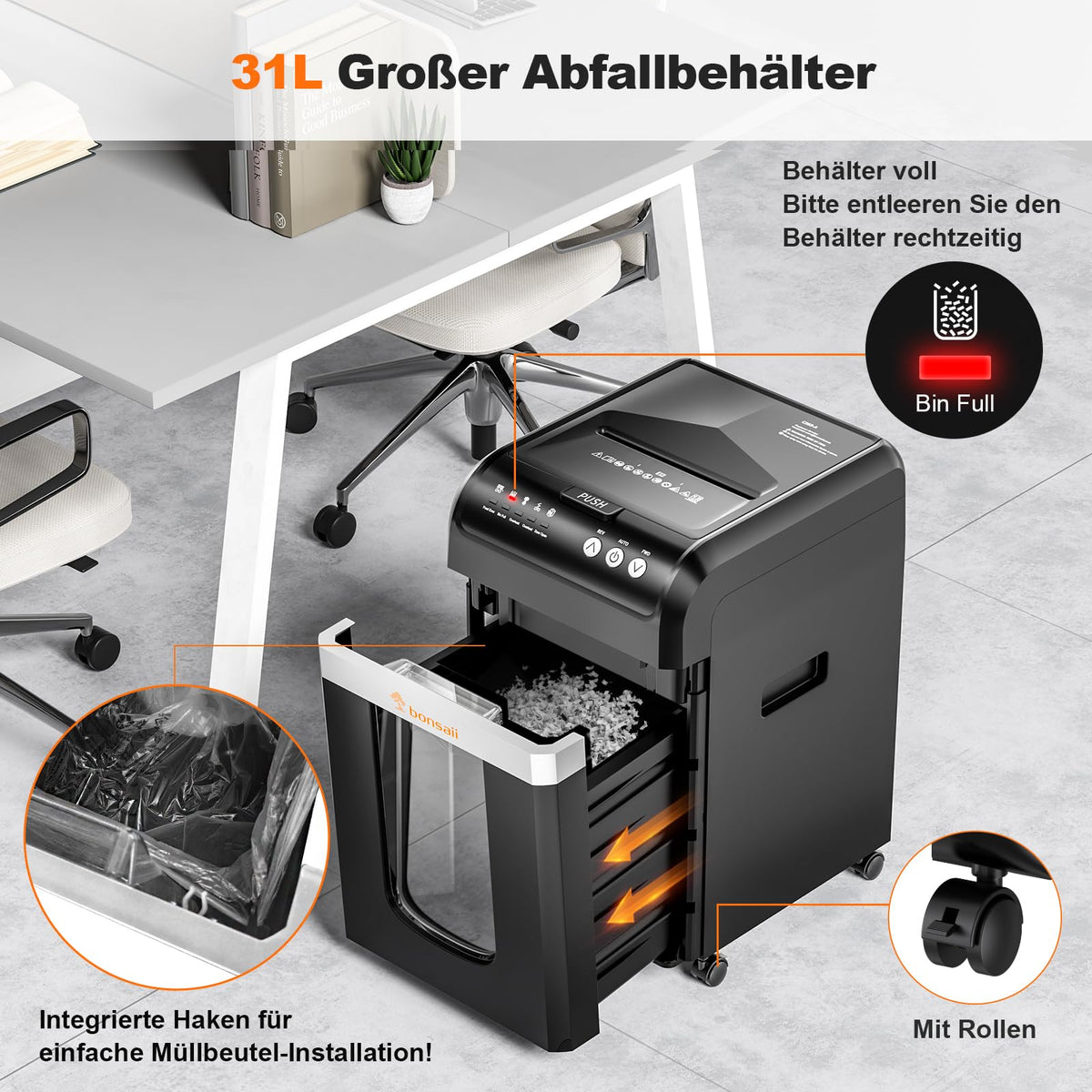 Aktenvernichter mit automatischem Papiereinzug 200 Blatt Mikroschnitt P4 Sicherheitsstufe schwarz