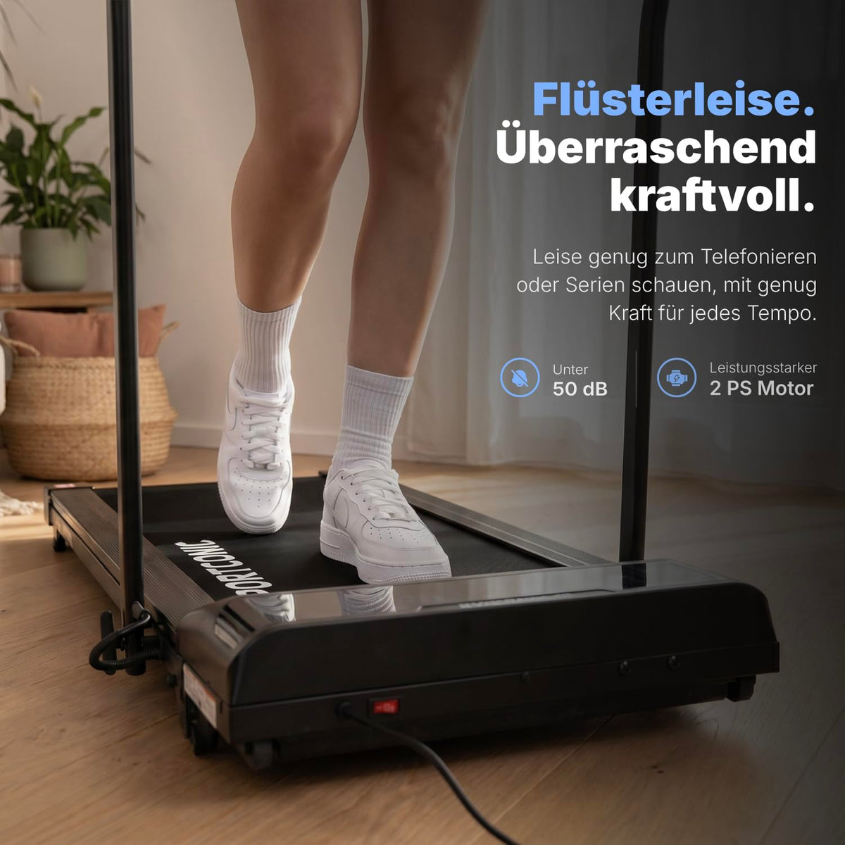 Laufband 1 bis 12 km/h elektrisch, klappbar mit Steigung und Tablethalterung, leise im Homeoffice, Walking Pad