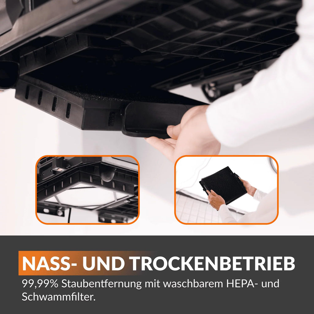 Grandstorm einziehbarer Staubsauger 10m knickfester Schlauch Wandmontage 6 Düsen Garage Fernbedienung Schwarz